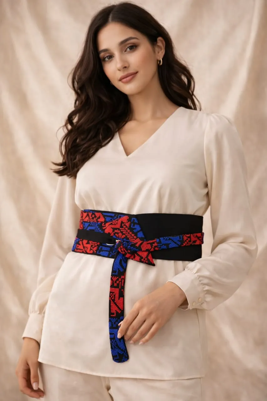 Geometric Floral Obi Sash Belt