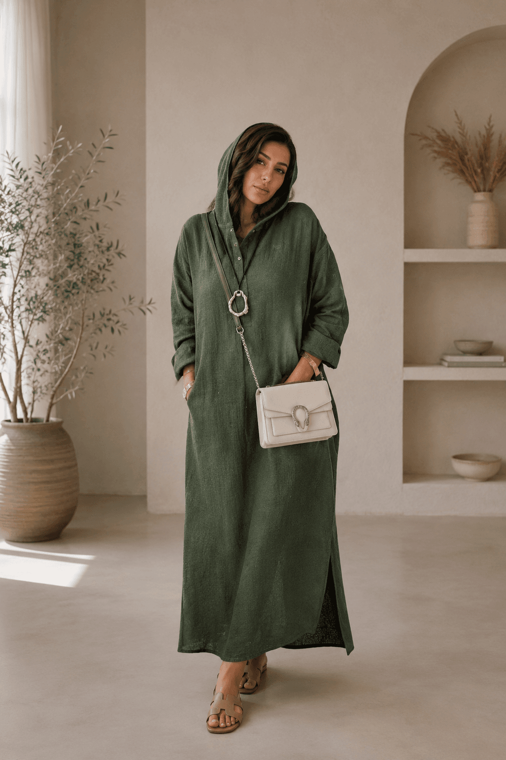 Hooded Linen Dress